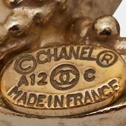 مملوكة مسبقًا Chanel CC Crystal Enamel Gold Tone Earrings