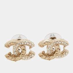 مملوكة مسبقًا Chanel CC Crystal Enamel Gold Tone Earrings