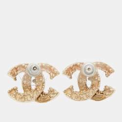 مملوكة مسبقًا Chanel CC Crystal Enamel Gold Tone Earrings