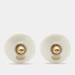 Chanel CC Enamel Resin Gold Tone Earrings