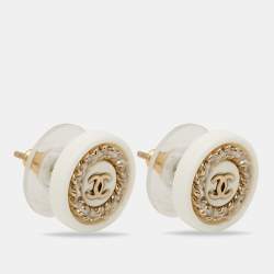 Chanel CC Enamel Resin Gold Tone Earrings