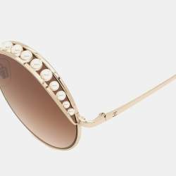 Chanel Brown/Gold Gradient 4234-H Pearl Round Sunglasses