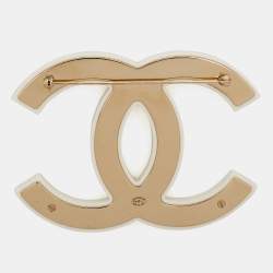 Pre Owned Chanel CC Crystal Resin Gold Tone Brooch