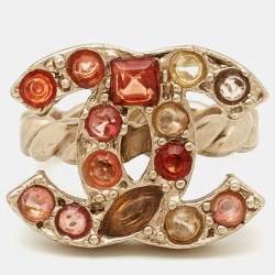 Chanel CC Resin Gold Tone Ring Size 53