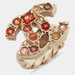 Chanel CC Resin Gold Tone Ring Size 53