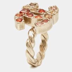 Chanel CC Resin Gold Tone Ring Size 53