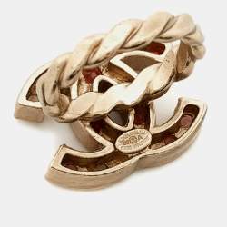 Chanel CC Resin Gold Tone Ring Size 53