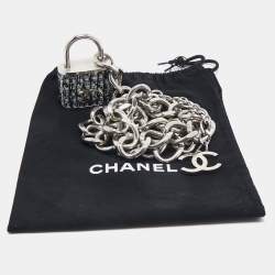 Chanel CC Fabric Charm Silver Tone Chain Belt