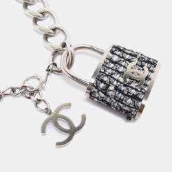Chanel CC Fabric Charm Silver Tone Chain Belt