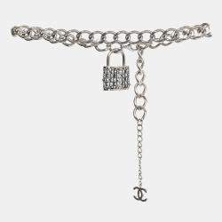 Chanel CC Fabric Charm Silver Tone Chain Belt