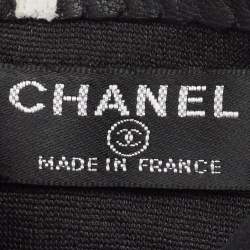 Pre Owned Chanel Black CC Appliqued Leather Fingerless Gloves Size 7.5