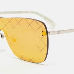 Pre Owned Chanel Silver/Red Mirrored 4215 Runway Shield Sunglasses