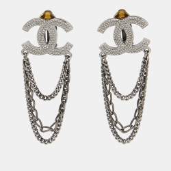 Chanel Gunmetal Tone CC Triple Chain Clip-On Earrings 