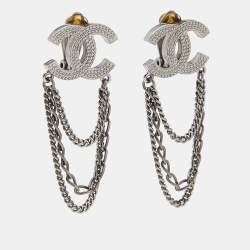 Chanel Gunmetal Tone CC Triple Chain Clip-On Earrings 