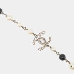 Pre Owned Chanel Silver Tone Faux Pearl & Beaded Star CC Long Necklace