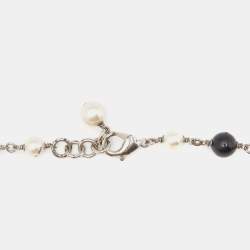 Pre Owned Chanel Silver Tone Faux Pearl & Beaded Star CC Long Necklace