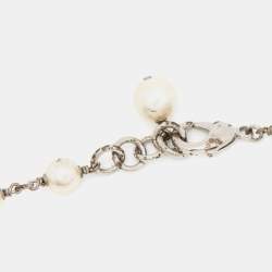 Pre Owned Chanel Silver Tone Faux Pearl & Beaded Star CC Long Necklace