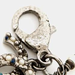 Pre Owned Chanel CC  Beads Enamel Faux Pearl Gunmetal Tone Bracelet
