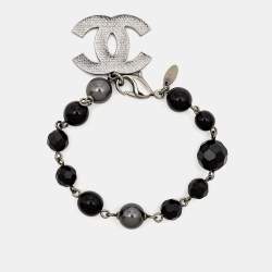 Pre Owned Chanel CC Faux Pearl Beads Gunmetal Tone Bracelet