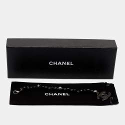 Pre Owned Chanel CC Faux Pearl Beads Gunmetal Tone Bracelet