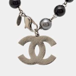 Pre Owned Chanel CC Faux Pearl Beads Gunmetal Tone Bracelet