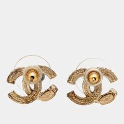 Pre Owned Chanel  CC Crystal Gold Tone Earrings