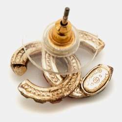 Pre Owned Chanel  CC Crystal Gold Tone Earrings