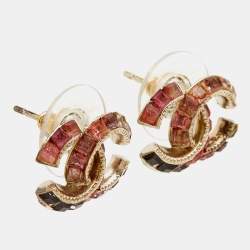 Pre Owned Chanel  CC Crystal Gold Tone Earrings