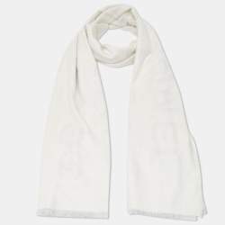 Chanel Ivory Coco Chanel Logo Silk & Cashmere Stole