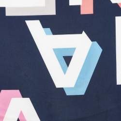 Pre Owned Chanel Navy Blue Logo Print Silk Scarf