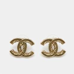 Pre Owned Chanel CC Enamel Gold Tone Earrings