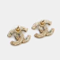 Pre Owned Chanel CC Enamel Gold Tone Earrings