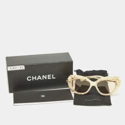 Chanel Beige/Gold Acetate Greece Square Sunglasses