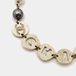 Pre Owned Chanel CC Crystals Faux Pearl Gold Tone Bracelet