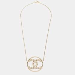 Pre Owned Chanel CC Crystals Gold Tone Necklace