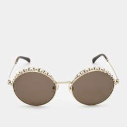 Chanel Gold/Black 4234-H Pearl Embellished Round Sunglasses