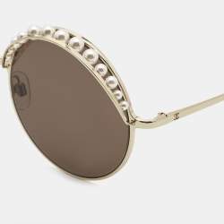 Chanel Gold/Black 4234-H Pearl Embellished Round Sunglasses