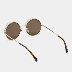 Chanel Gold/Black 4234-H Pearl Embellished Round Sunglasses