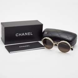 Chanel Gold/Black 4234-H Pearl Embellished Round Sunglasses