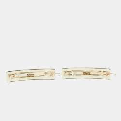 Pre Owned Chanel Logo Crytsals Gold Tone Hair Clips