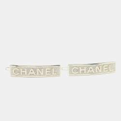 Pre Owned Chanel Logo Crytsals Gold Tone Hair Clips