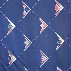 Chanel Navy Blue Geometric Logo Print Silk Scarf