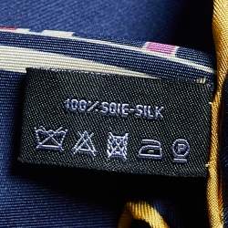 Chanel Navy Blue Geometric Logo Print Silk Scarf