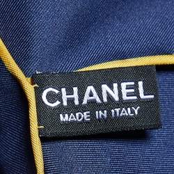 Chanel Navy Blue Geometric Logo Print Silk Scarf