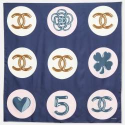 Chanel Navy Blue Lucky Charms Print Silk Square Scarf