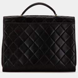 Chanel Black Quilted Lambskin Leather Flap Briefcase Bag