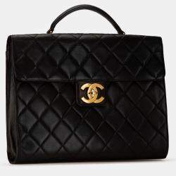 Chanel Black Quilted Lambskin Leather Flap Briefcase Bag