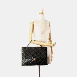 Chanel Black CC Quilted Lambskin Double Sided Flap