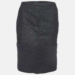 Pre Owned Chanel Black Denim & Wool Pencil Skirt M