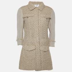 Chanel Beige Textured Linen Blend Coat L